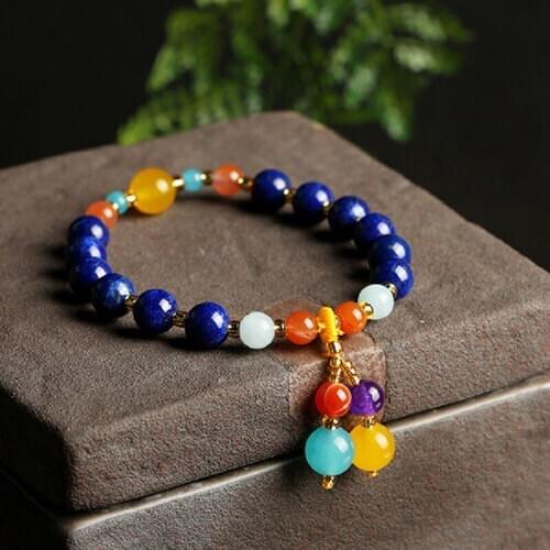 New Original Design Multi-Treasure Jewelry Natural Lapis Lazuli Bracelet 7MM Female Agate Pink Crystal Bracelet Jewelry