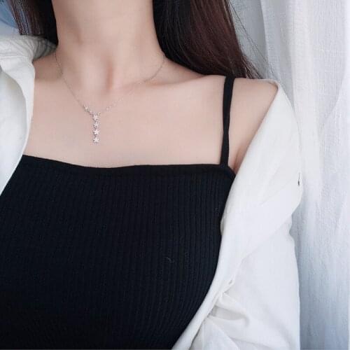 Exquisite Shiny Cubic Zirconia Star Tassel Pendant Necklace For Women Choker Wedding Jewelry Gifts