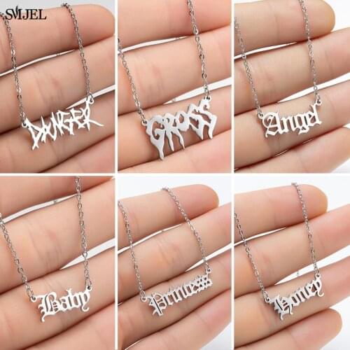 Punk Art Letter Necklaces Stainless Steel Gross Irregular Words DANGER Pendant Necklace Hip Hop Jewelry Accessories For Women