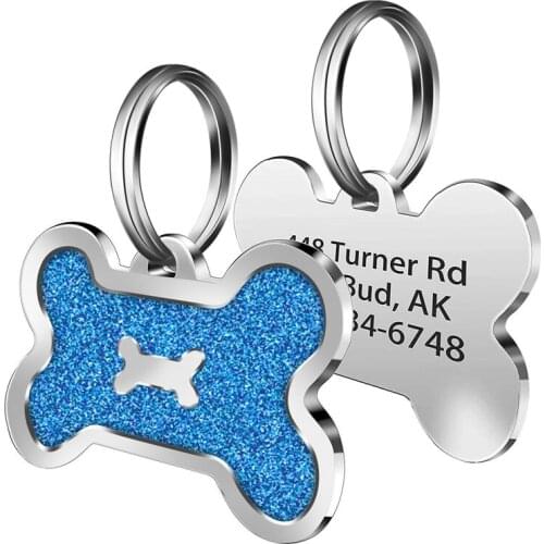 Personalized Dog Tags Engraved Cat Puppy ID Name Collar Tag Pendant Pet Accessories Bone Glitter Customized Anti-lost Keyring