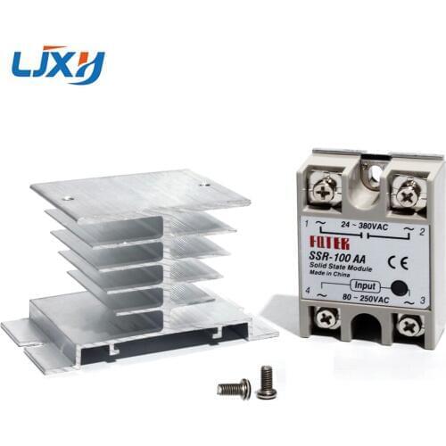 LJXH SSR-10AA 25AA 40AA 75AA 100AA Solid State Relay and Aluminum Heat Sink AC to AC 80-250VAC Input 24-380VAC Output