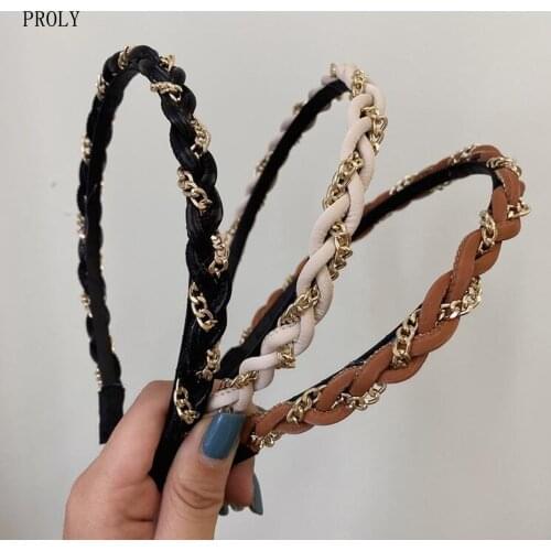 PROLY New Fashion Women Headwear Shining Alloy Chain Headband Girls Winding Solid Color Light Braid Hairband Hair Accessories