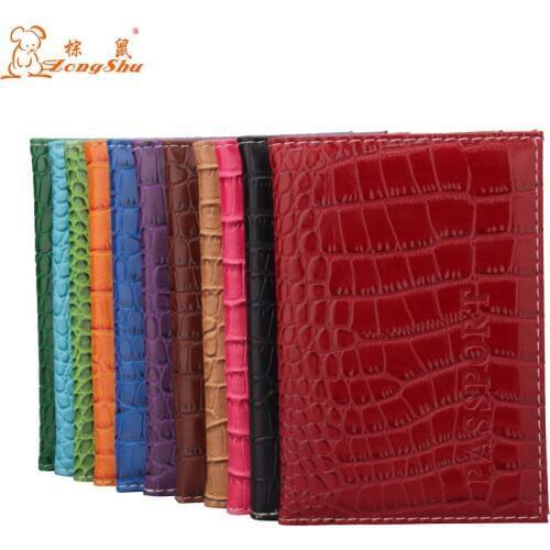 Zongshu Simple PU Leather Candy Color Fashion Passport Cover Card Holder Travel Passport Holder crocodile grain passport case