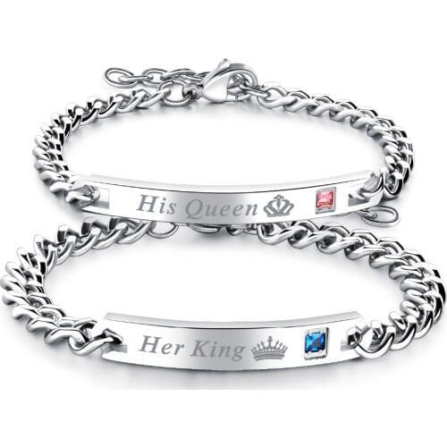 Romantic inlay CZ Stainless Steel Bangles Bracelet For couple chain Wristband party Jewelry Valentines Day Lover' Gift