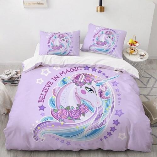 Unicorn Cartoon Luxury 3D Bedding Sets Comforter Quilt Cover Duvet Set Single King Queen Double Single Design Custom Bedclothes