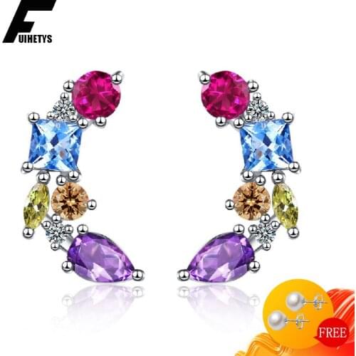 Trendy 925 Silver Jewelry Earrings for Women Wedding Party Accessories Geometric Topaz Zircon Gemstones Stud Earring Wholesale