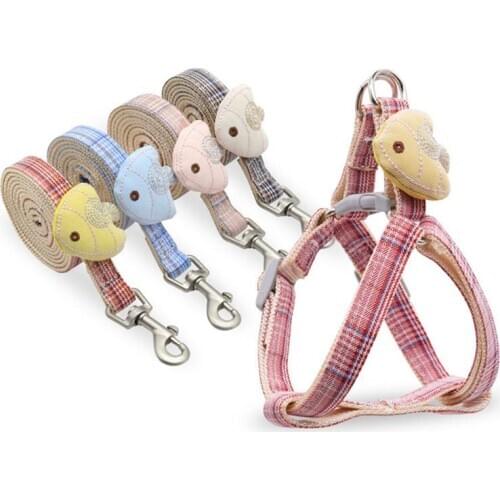 Plaid Dog Harness Cute Puppy Harness Dog Vest Small Dog Cat Harness Leash Adjustable Vest Collar Puppy Outdoor Walking Chihuahua