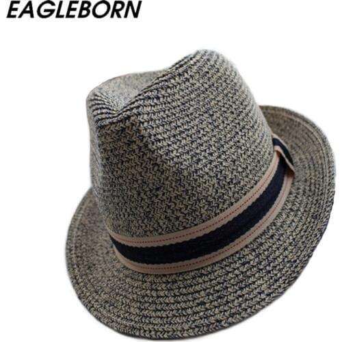 EAGLEBORN Straw Hats for Women Men Summer Beach Fashion Sun Hat Floppy Wide Brim Foldable Panama Chapeau Femme Wide Brim Hat