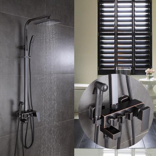 Europe style Bath & Shower Faucet high quality brass black Oil Brushed wall mounted shower faucet set with rainfall shower head