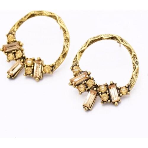 Boho Vintage Antique Gypsy Tribal Crystal Earring Kundan Indian Oxidized piercing Stud Earrings Bridal Wedding Party Jewelry