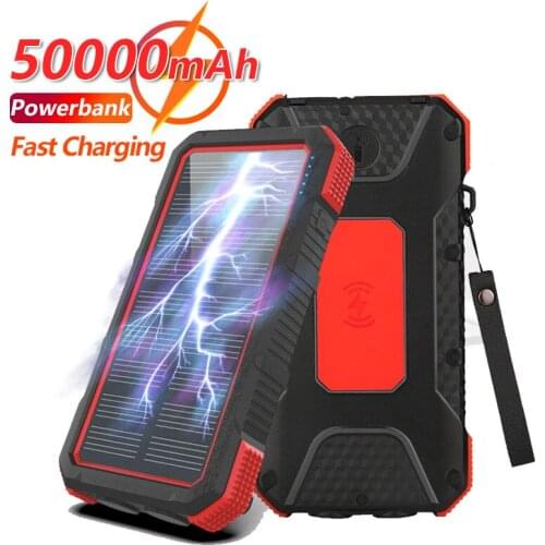 50000mAh Portable Waterproof Wireless Solar PowerBank External Battery Outdoor Emergency Fast Charging for Samsung Xiaomi Iphone