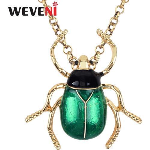 WEVENI Metal Alloy Enamel Beetle Insect Necklace Pendant Chain Choker Novelty Animal Jewelry For Women Girls Accessory Kids Gift