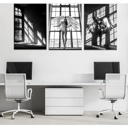 Woman angel wings window shadow monochrome black and white photo gallery wall art print picture poster