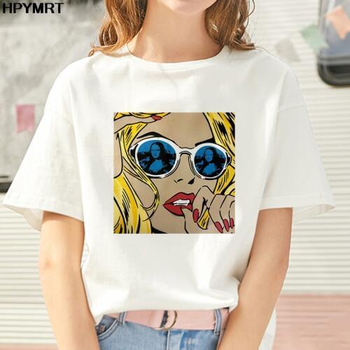 T shirt Women 2020 New cool Girl with glasses print T-shirt Harajuku T-shirt female fashion white tops womens T Shirt clothing