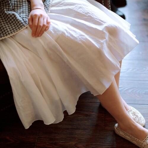 Forest Mori Girl Cotton Pleated Elastic Waist BigSwing Princess Kwaii Lolita Skirt Preppy Teengirl White Women Midi Prom Skirts