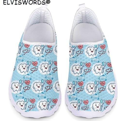ELVISWORDS Protect Teeth Prints Ladies Non-slip Flats Shoes Casual Womens Walking Shoes Leisure Air Mesh Sneakers for Female