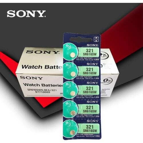 100pc Sony 100% Original 321 SR616SW 1.55V Silver Oxide Watch Battery SR616SW 321 Button Coin Cell MADE IN JAPAN