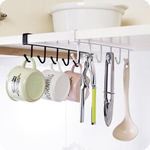 6 Hooks Wall Hanging Hook Rack Under Shelf Mug Cup Cupboard Kitchen Organizers Kitchenware Towel Hook Hanger Storage Home Holder
