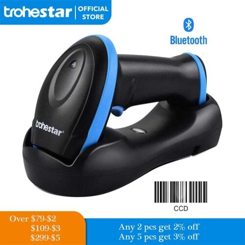Trohestar Wireless Barcode Scanner Bluetooth 2.4GHz Bar Code Reader Scanners 1D 2D Charging Cradle leitor de codigo de barra