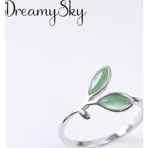 Bohemian Vintage Opal Leaf Rings For Girls Gifts Jewelry Romantic New Adjustable Size Finger Ring
