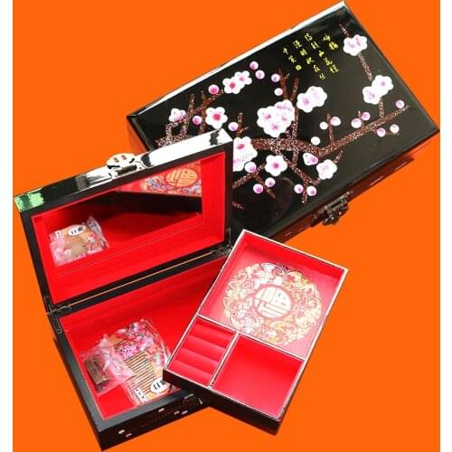 Chinese Pingyao hand push light lacquer china lacquerware jewelry box storage case Traditional wood crafts wedding decoration