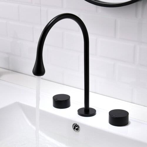 Black Brass Bathroom Wash Basin Mixer Tap Antique Sink Faucet Dual Handles Three Holes Hot And Cold Basin Faucet