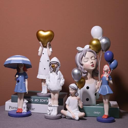 Luxury Creative Balloon Girl Decoration for Home Figure Sculpture Statue Living Room Bedroom Desk Ornaments Craft Christmas Gift