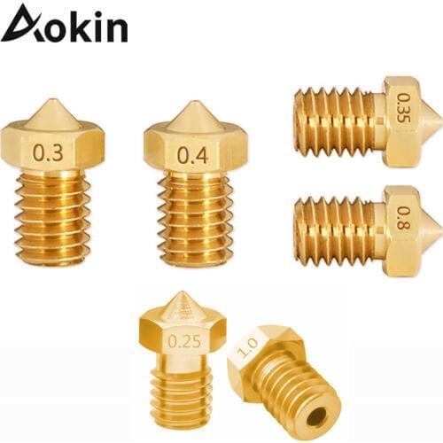 Aokin 5pcs 3D Printer Parts Extruder Nozzle V5 V6 M6 threaded Nozzle 0.25 0.3 0.4 0.5 0.6 0.8 1.0mm for 1.75mm 3.0mm Filament