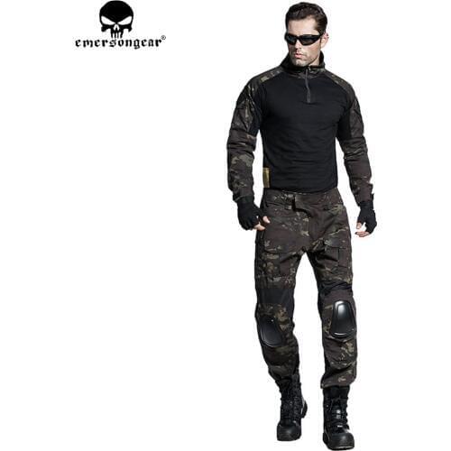 EMERSONGEAR Airsoft BDU Tactical Uniform Combat Shirt Pants with Elbow Knee Pads Military Hunting Clothes Multicam Black EM6971