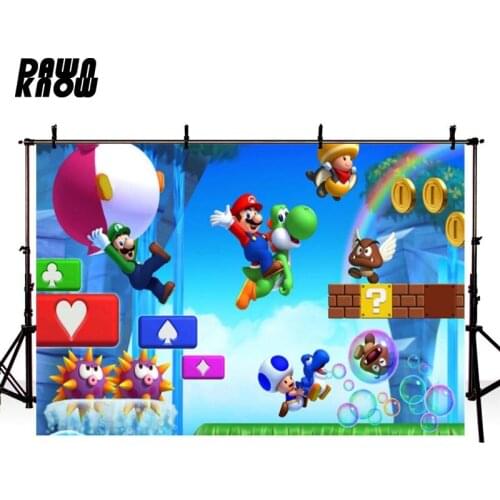 DAWNKNOW Cartoon Game Mario Photography Background Backdrop Photocall Super Baby Birthday Party Stage Poster Photo Studio