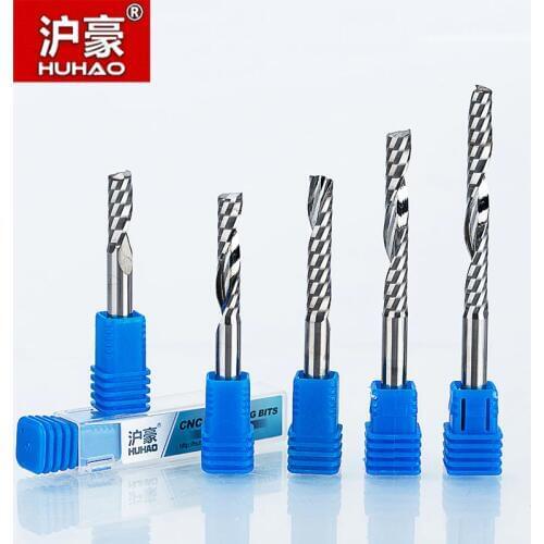 HUHAO 1pc 6mm Single Flute Spiral Cutter 3A TOP Quality CNC Router bits for wood Acrylic PVC MDF End Mill Carbide Milling Cutter