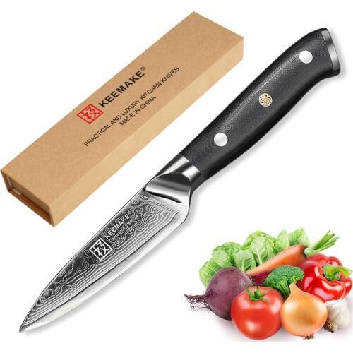 KEEMAKE 3.5" Paring Knife 73-Layer Japanese Damascus VG10 Steel Sharp Chef Kitchen Knives G10 Handle Peeling Fruit Cutter Tools