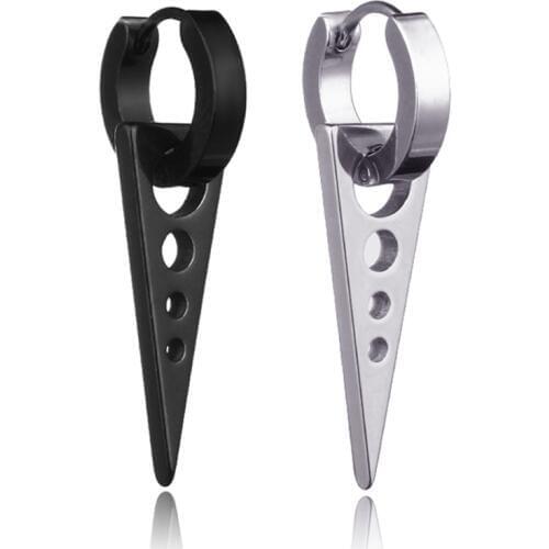 Classic Punk Triangle Stainless Steel Hoop Earrings For Men Trendy Steel Earrings Jewelry Black/Steel Color Wholesale