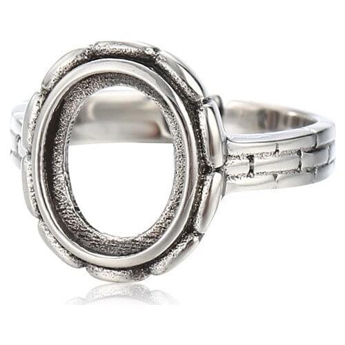 Ring Setting for 8x10mm Oval Cabochons Antique Style Ring Blank Thai Sterling Silver Adjustable Ring Base SR0319