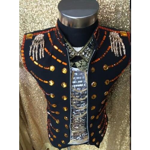 Nightclub DJ Singer Show performance Vest costumes Plus size Men stage show jacket vest Party wear dance costume
