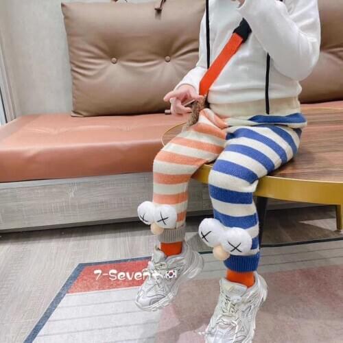2020 Baby Girl Leggings Kids Fashion Cartoon Thicken Trousers Cute Striped Color Matching Leggings For Girl Children Warm Pants