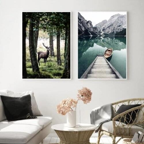 Mountain Lake Reflection Picture Nature Scenery Scandinavian Poster Nordic Decoration Print Landscape Wall Art Painting