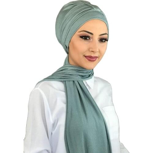 New Fashion 2021 Hijab Turban Lady Hat Seasonal Scarf Hijab Foulard Single Size Mint Green Bone Wrap