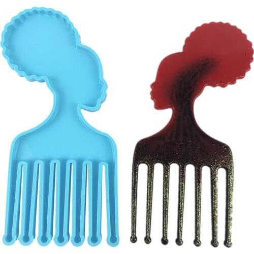 New Afro Female Comb Casting Mold Soft Woman Head Shape Silicone Mould Hair Accessories Epoxy Mold Tray for DIY Craft SC