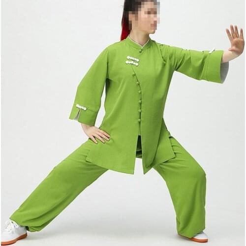 Newest Summer High Quality Cotton&Linen 6color Women Tai Chi Taiji Clothing Kung Fu Uniforms Wushu Suits green/blue/yellow