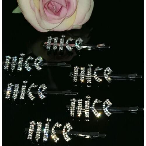 New Arrival Hair Accessories Gothic Letters Hairclip "Nice" Word Hair Clip Rhinestone Bobby Pin Hair Jewelry WHOLESALE
