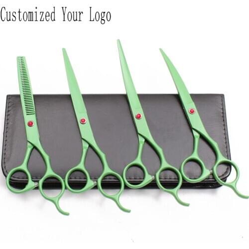 7" Engraving Logo Green Color Stainless Dog Grooming Scissors Cutting Scissors Thinning Shears Animal Scissors Pet Shears C3100