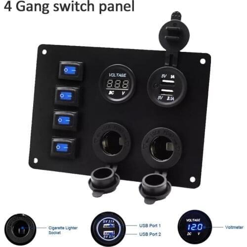 4 Gang ON-OFF-ON Rocker Switch Control Panel 2 USB Charger for Car Marine Boat 2V yacht modified car waterproof boat LED blue