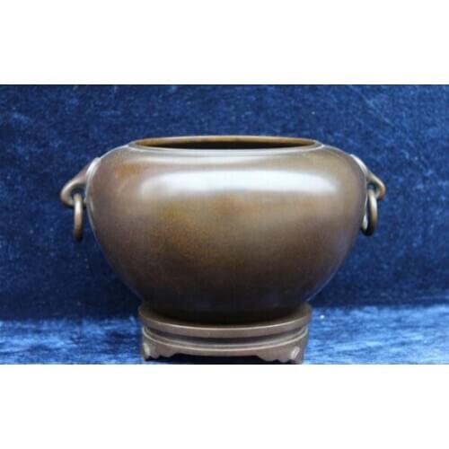 Song voge gem S1523 Marked Red Copper Dynasty Buddhism Two Ears Pot Jar Tank incense burner Censer