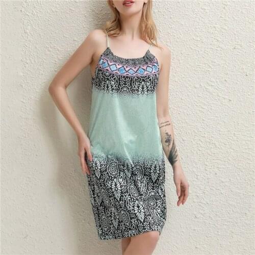 Sleeveless Dresses Women Summer Loose Casual O Neck Sling Dress New Bohemia Knee-length Printed Dress 2021 New