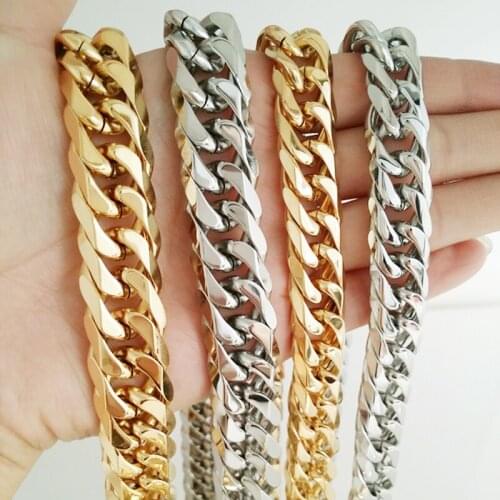 Cool 13/16mm Cuban Curb Link Chain Necklace for Men 316L Stainless Steel Halloween Gift Jewelry 7-40"