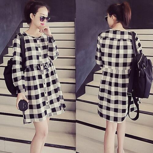 Grid long sleeve Maternity dresses casual Pregnancy clothes for Pregnant Women Autumn Winter loose Clothing Free shipping