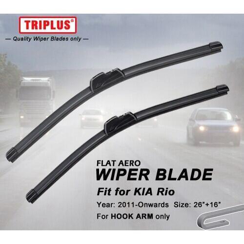 Wiper Blade for KIA Rio (2011-Onwards) 1set 26"+16", Flat Aero Beam Windscreen Rio Hatchback Wiper Blade Frameless Soft Blades