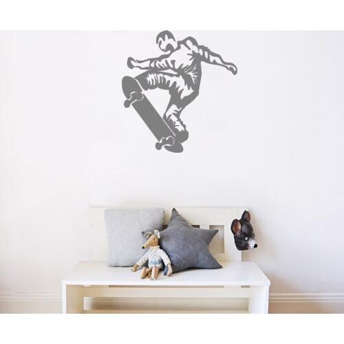 Skateboarding Man Boy Wall Vinyl Stickers Decals Mural Skate Board Fun Sport Kids Boys Girls Teenager Room Removable Decal LC102