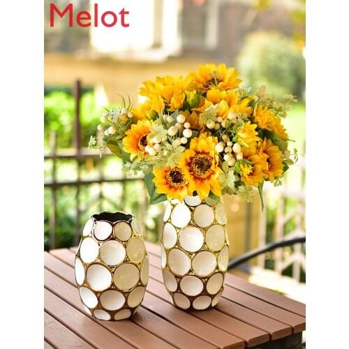 Modern Light Luxury Vase Decoration Living Room Flower Arrangement Simple Ceramic Dried Flower Decoration Artificial Flower
